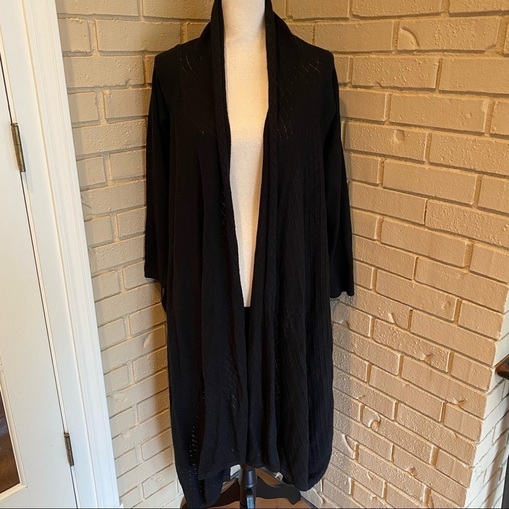 OSCAR DE LA RENTA Black Wool Cashmere Blend Long Open Cardigan Sweater Small S